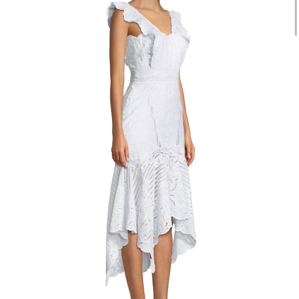 **NEW JONATHAN SIMKHAI (NEVER WORN) - Embroidered Ruffle-Sleeve Cutout Dress
